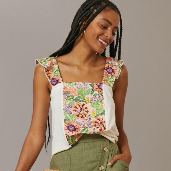 Anthropologie “Tiny” Marin Floral Embroidered Tank - Picture 1 of 10